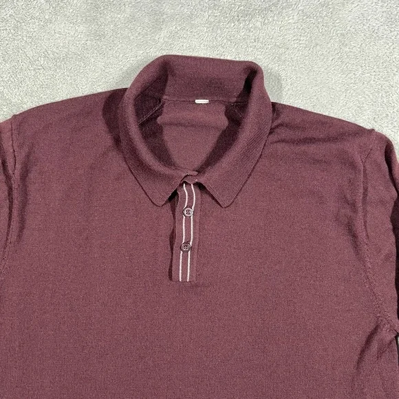 Lululemon Techwool Polo Shirt Mens Large Burgundy Long Sleeve Wool Blend - Picture 3 of 10